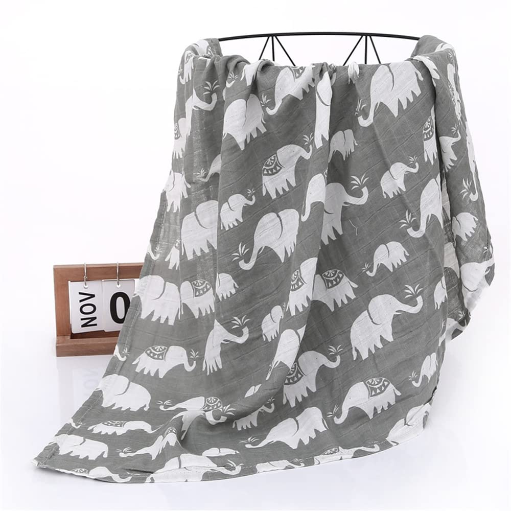 Chickwin Muslins Cloths Baby Swaddle Blanket Cotton Soft Large Nordic Muslins Receiving Blanket for Girls & Boys, Swaddle Wrape for Newborn Infant, Perfect Shower Gifts (Grey Elephant,120x110cm)
