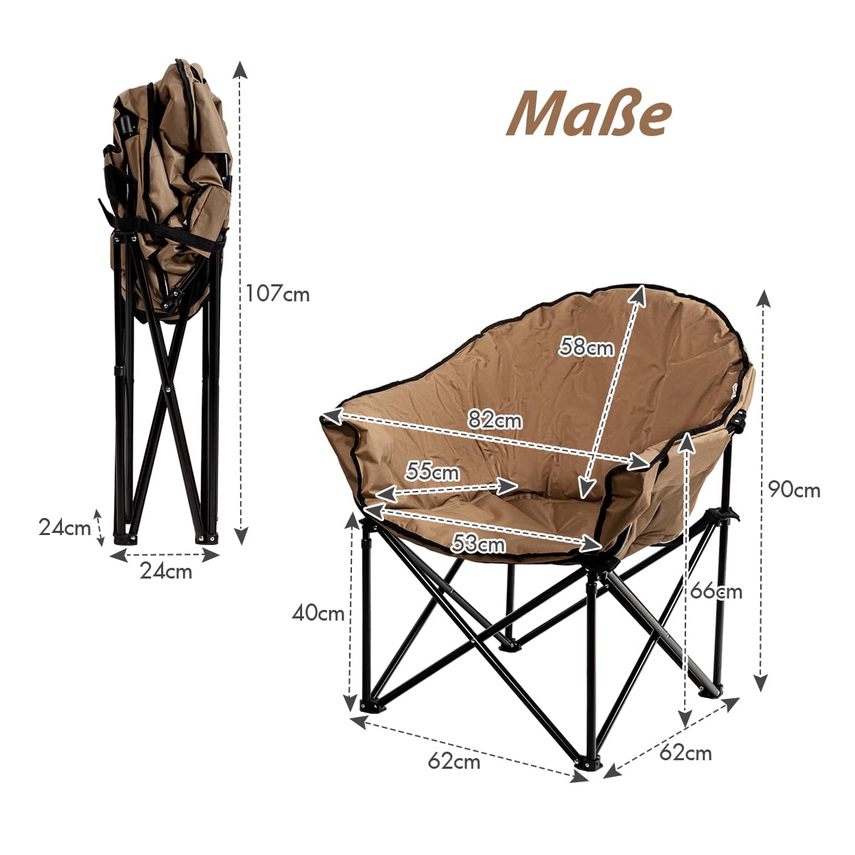 COSTWAY Übergroßer Campingstuhl 200KG Belastbar, faltbares Campingsofa mit Getränkehalter, Campingsessel mit hoher Rückenlehne, gepolsterter Klappstuhl, Moonchair für Outdoor, Garten, Camping