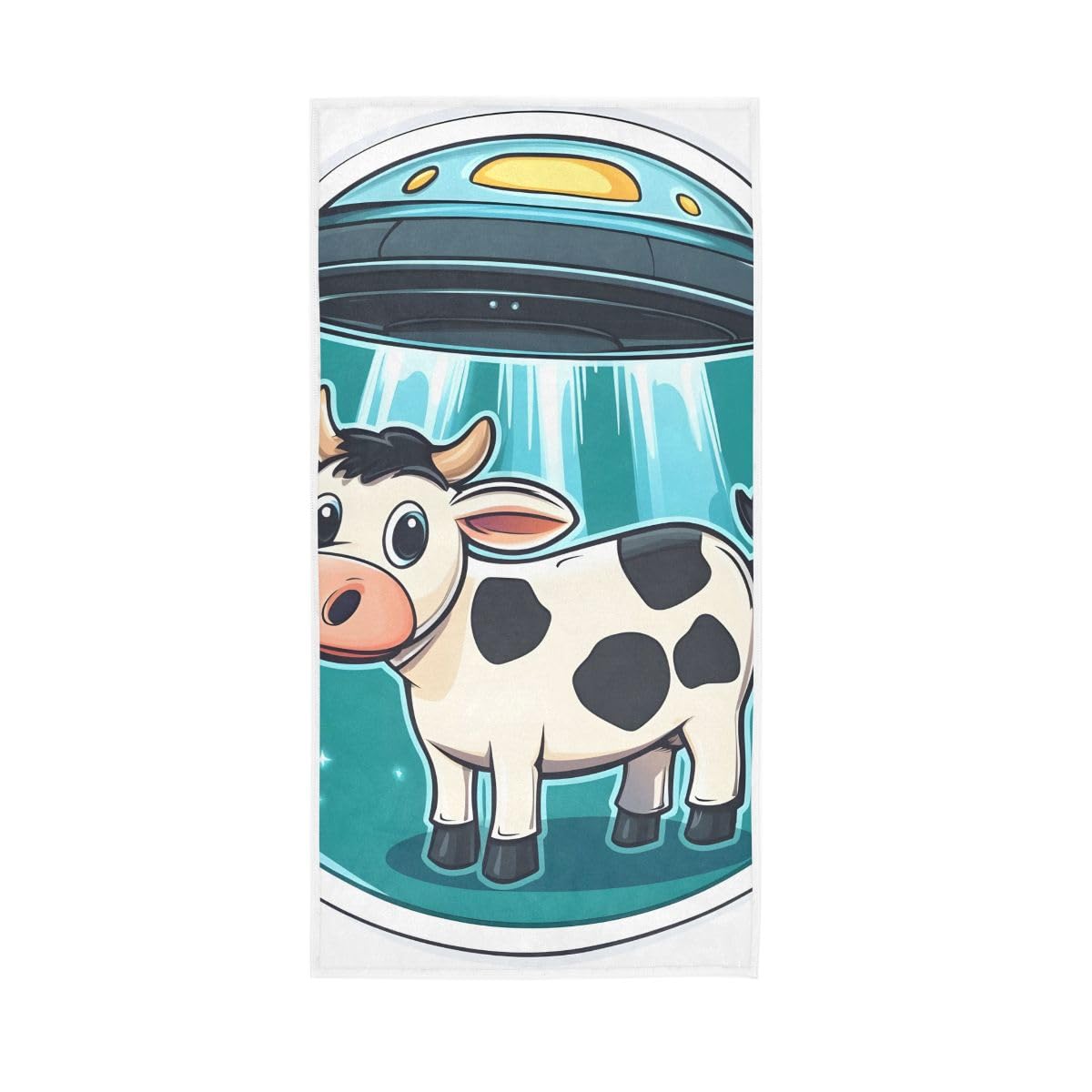 LSRCPD Cartoon Cow UFO Hand Towels, 15 x 30 Inches, Soft Highly Absorbent Towels for Bathroom Gym Hotel