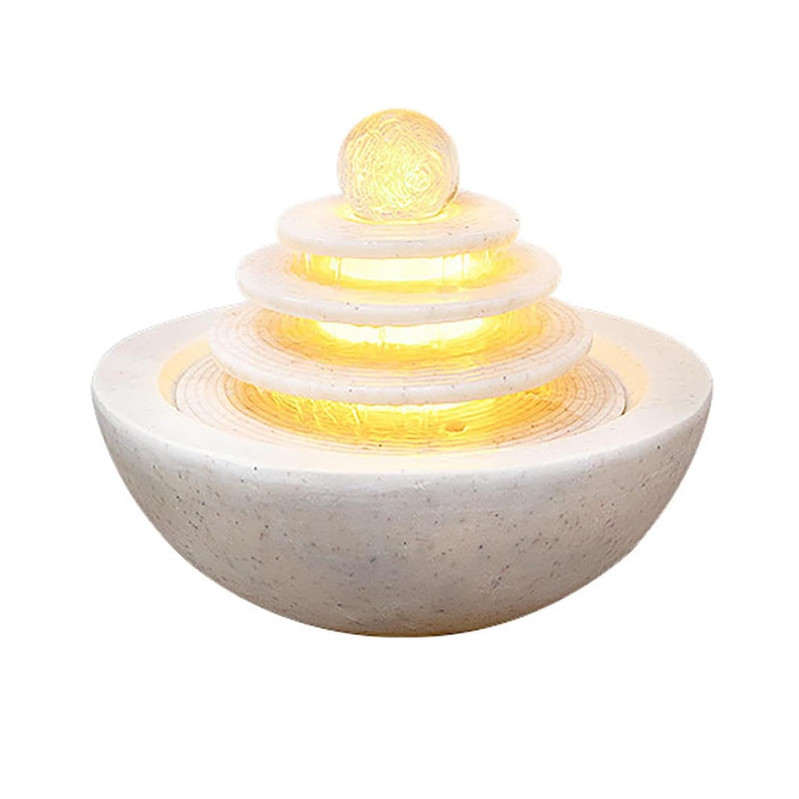 Tabletop Fountain, Indoor Waterfall with LED Lights, Relaxing Polyresin Desktop, Office Living Room Bedroom Decor,White-11.1 * 11.1 * 7.8IN