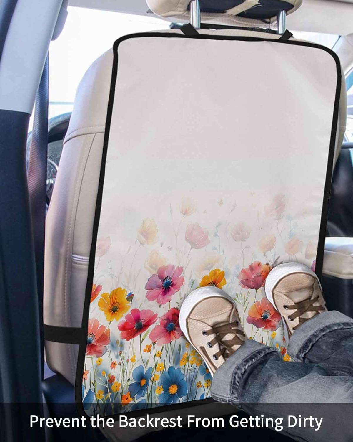 T&H XHome Car Seat Protector, 2 Pack Kick Mats Back Seat Protector Summer Tulip Plant Flowers Waterproof Backseat Cover for Kids Universal Fit Automotive Interior Protectors