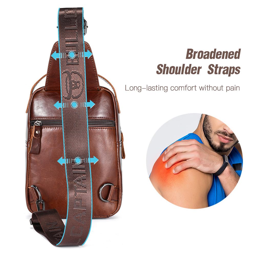 Domary Bolso Bandolera de Cuero Genuino, Mochila Duradera con Pecho para Agua, para Viajes Al Aire, Hombres y Mujeres (Negro)