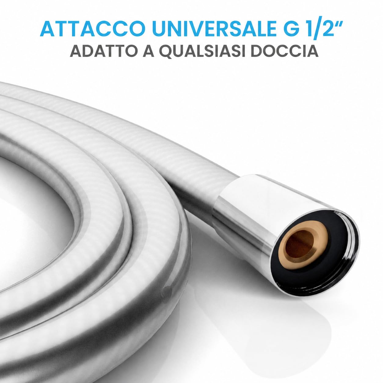 Bächlein Tubo flessibile per doccia in plastica con doppia protezione contro la torsione, flessibile e resistente alle pieghe, lunghezza 1,6 m, misura universale G ½"