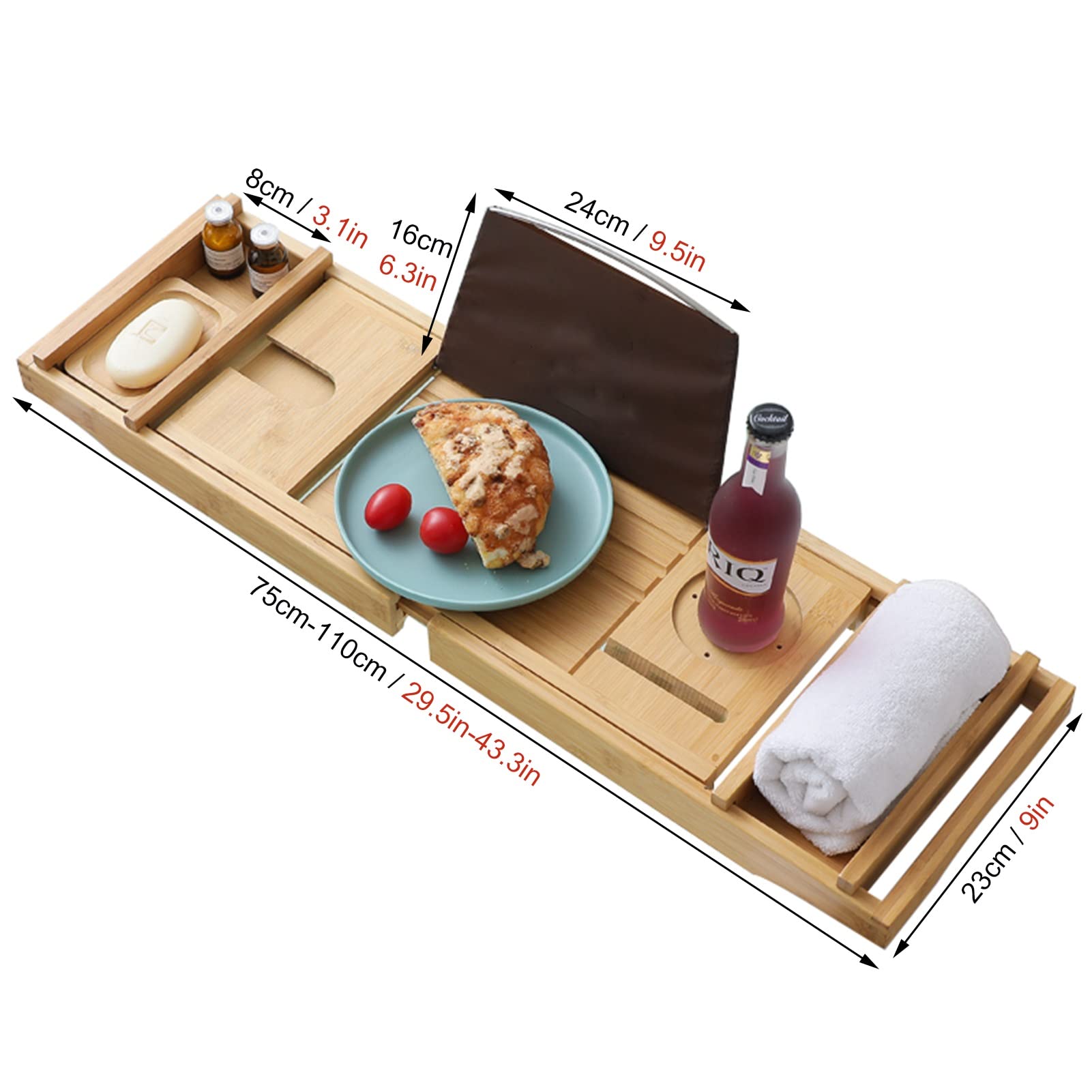 Bandeja de bañoBandeja de bambú para bañera, Bandeja de baño expandible con Soporte para Libros/tabletas y Copas de Vino, Organizador de baño para baño de Lujo (Color: Natural)