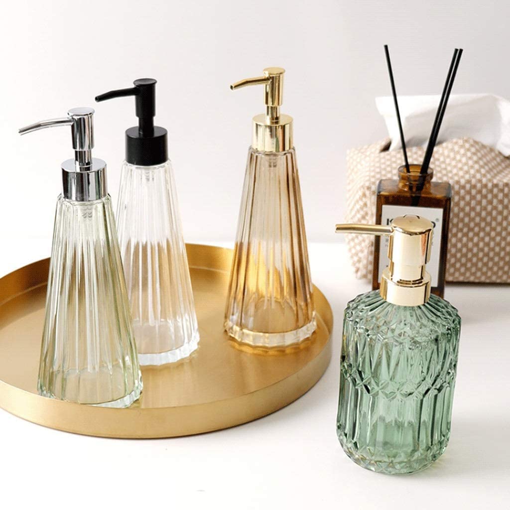 Dispensador de jabón líquido con Bomba, Botellas de Vidrio, Paquete de 3, Transparente, Grueso, Recargable, para baño y Cocina, 10/13.5 oz de loción (