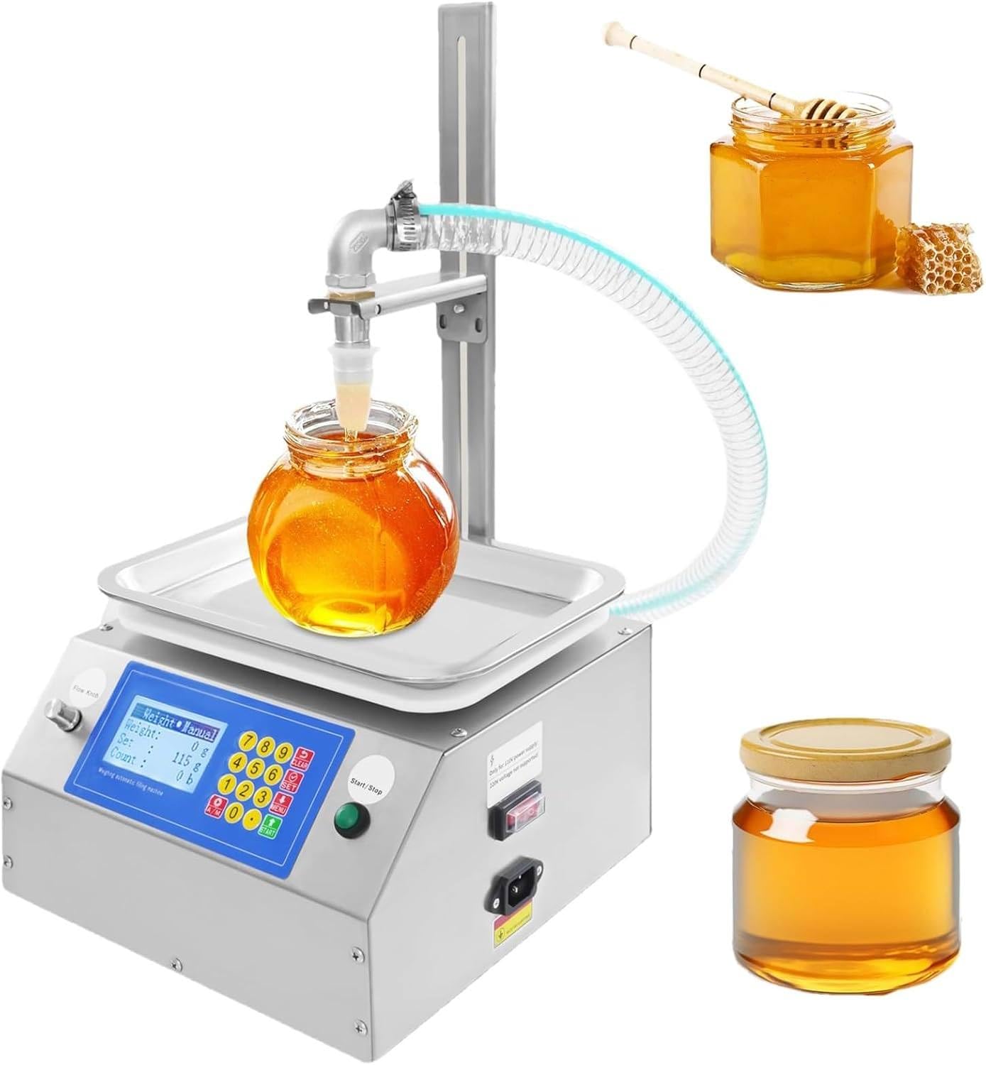 BOOZXCV Automatic Honey Filling Machine, 7L/min Honey Bottle Filler, Intelligent Numerical Control Weighing Quantitative Filling Machine with Adjustable Lifting Rod for Viscous Liquid Canning