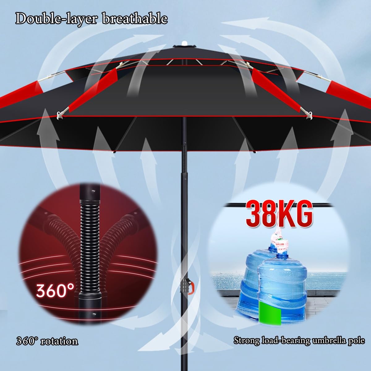Sombrilla de pesca Exterior Sombrilla de Playa portátil, Parasol Jardín de inclinable Rotación De 360° Protección UV Paraguas, para Junto a la Piscina Cámping