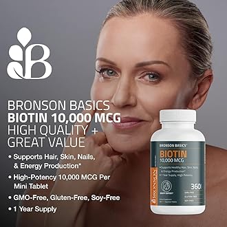 Bronson Biotin 10,000mcg, Supports Healthy Hair, Skin and Nails, Vegetarian, Non-GMO, 150 Tablets