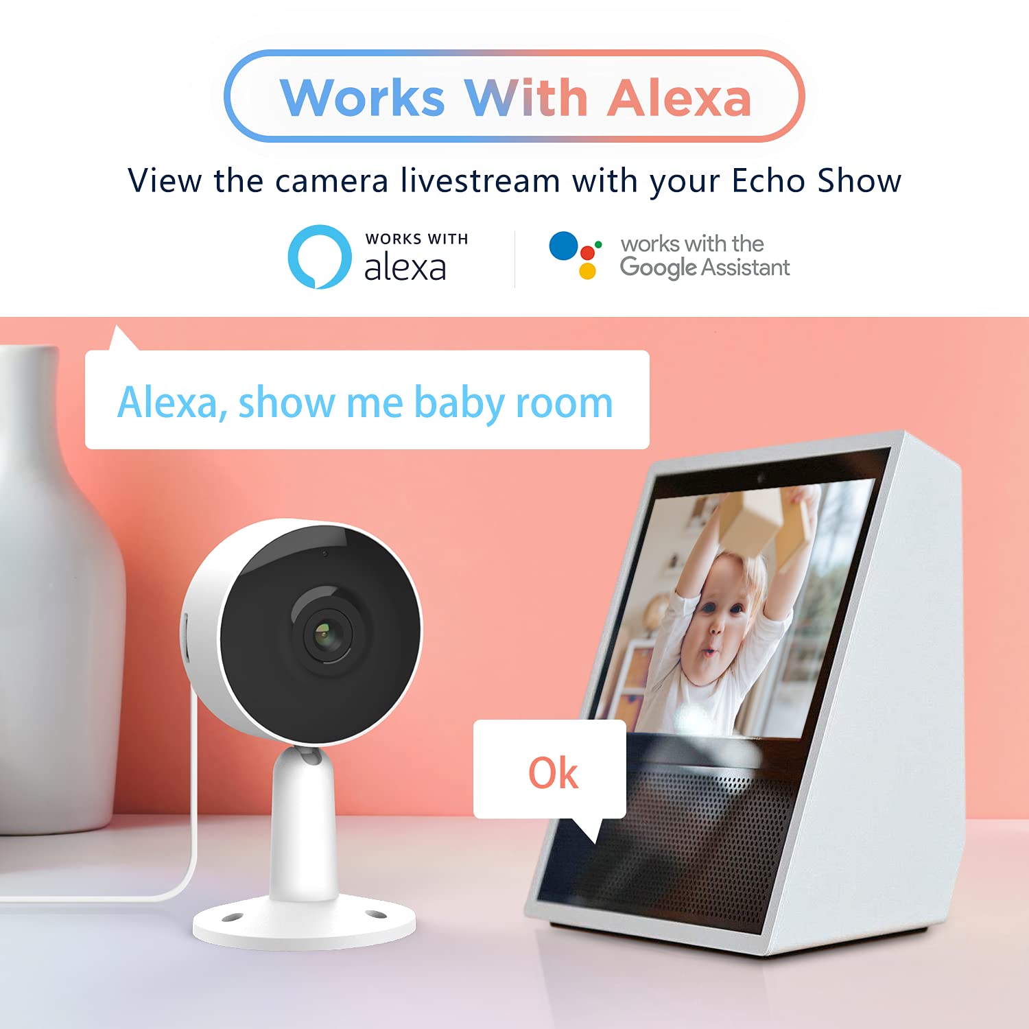 Inteligentny monitor dla niemowląt z aplikacją mobilną, 1080p FHD, Arenti IN1 Video Baby Monitor, wykrywanie dźwięku i ruchu, 2-drożne audio, Night Vision, kamera dla psów wewnętrznych, współpracuje z