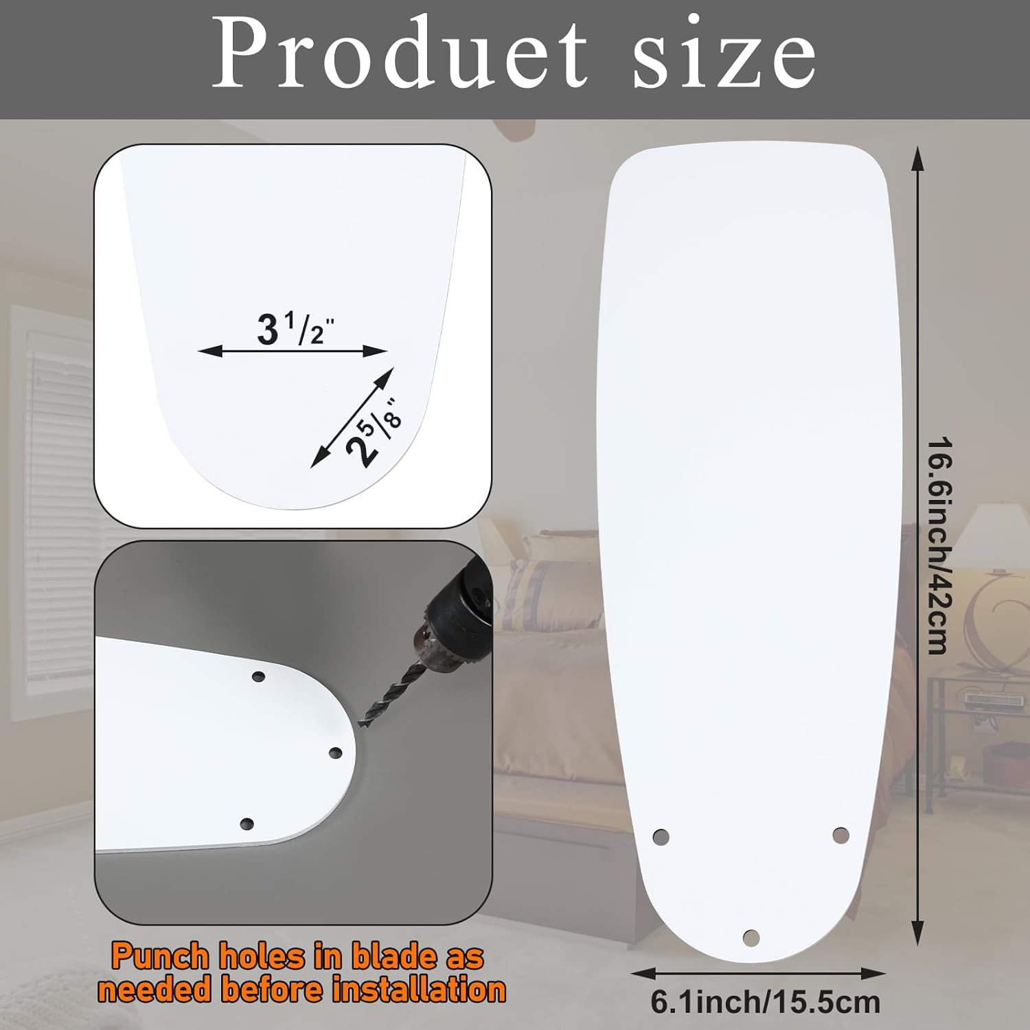 5 Pack Replacement Fan Blades for 42"/52" Ceiling Fan Waterproof Blades Replacement for Broken Substitution Replacing Summer(White)