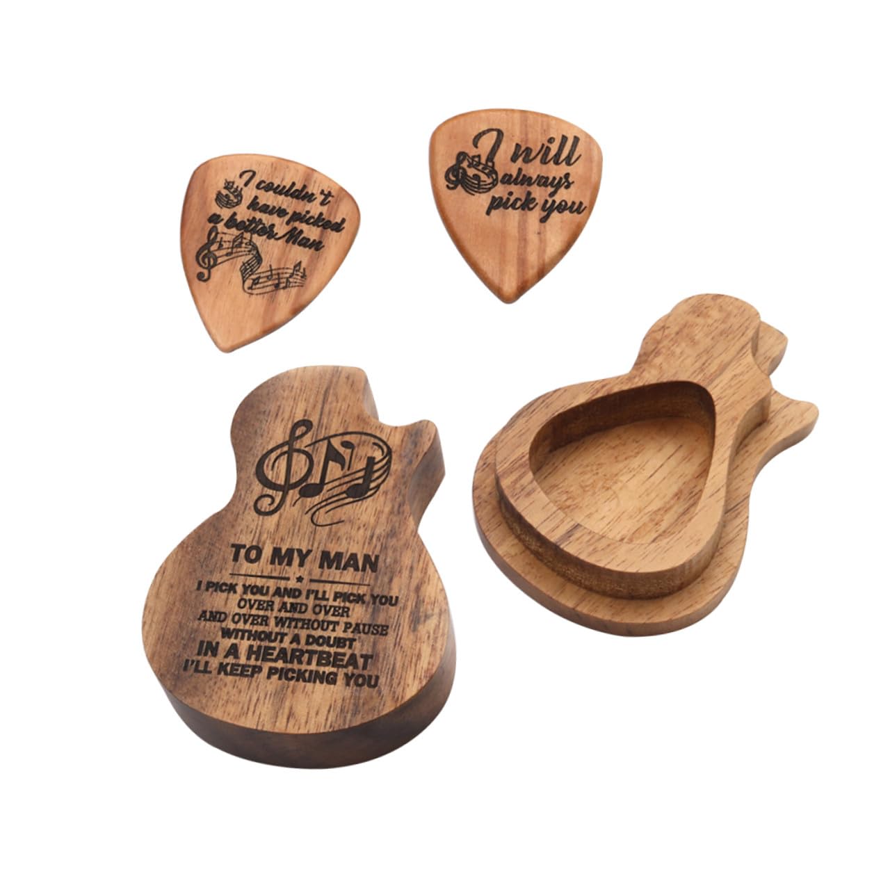 ibasenice 2juegos Caja Forma De Guitarra Púas De Madera Soporte para De Púas Accesorios para Guitarra y Ukelele