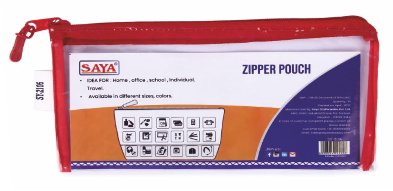 SAYA Busta trasparente con cerniera, porta documenti per fatture, banconote, cancelleria, versatile, per ufficio e viaggi, in PVC (colore casuale) (formato A6)