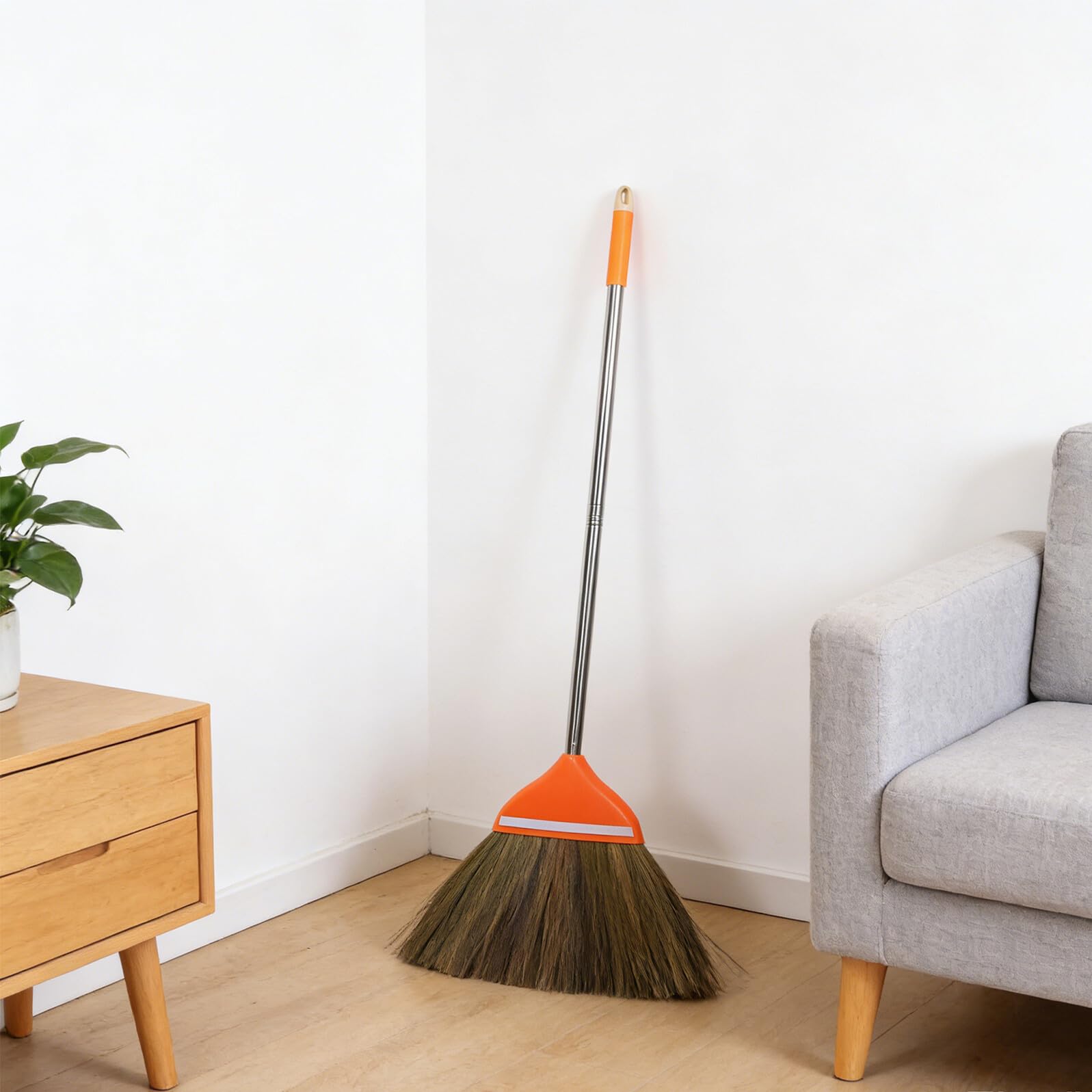 Amosfun Scopa Vietnamita Artigianale in Miscanthus 106 Cm con Setole Morbide Arancione per Interni ed Esterni, Scopa da Cortile e Utensile la Pulizia Domestica
