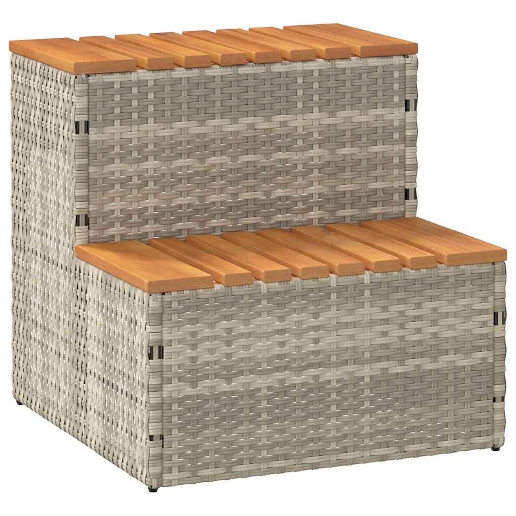 Escalier pour jacuzzi, gris clair, 50 x 50 x 50,5 cm, en polyrotin d'acacia massif, accessoire de piscine, jacuzzi, spa, avec pieds réglables, résistant aux UV