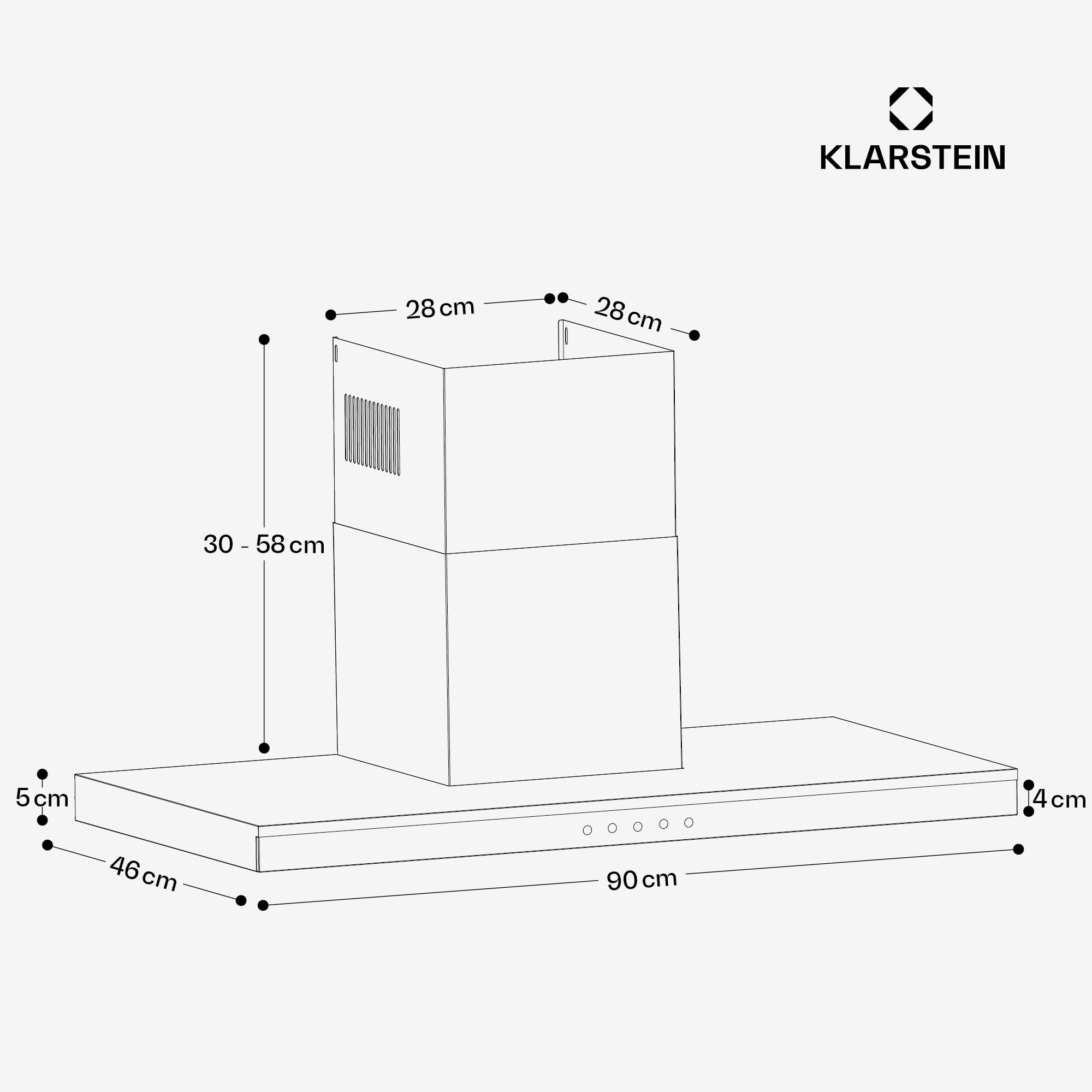 Klarstein Auriana Hotte Murale - 90cm Hotte Aspirante, Débit 700 m³/h, A+ Énergie, Éclairage LED 6000K, WiFi & Tactile, Silencieuse 56 dB, Filtre à Charbon, Noir