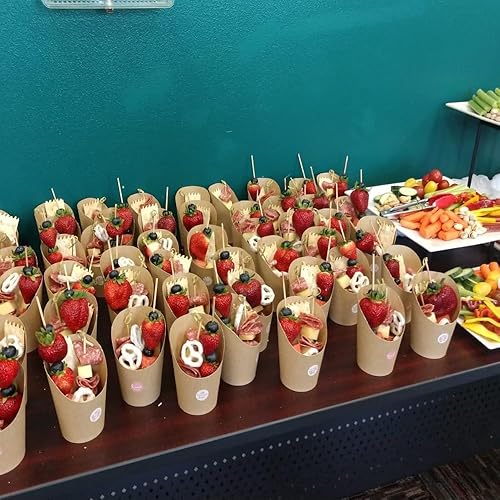 Miniatura 7 de BOBOKA 100 tazas de charcutería con 200 palillos de cóctel, tazas marrones de 14 onzas, tazas de aperitivos desechables, vasos de postre de papel