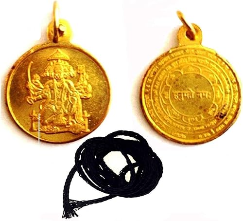 Sri Panchmukhi shree Panch Mukhi Hanuman Yantra Kavach Medallón colgante con hilo negro, Oro amarillo