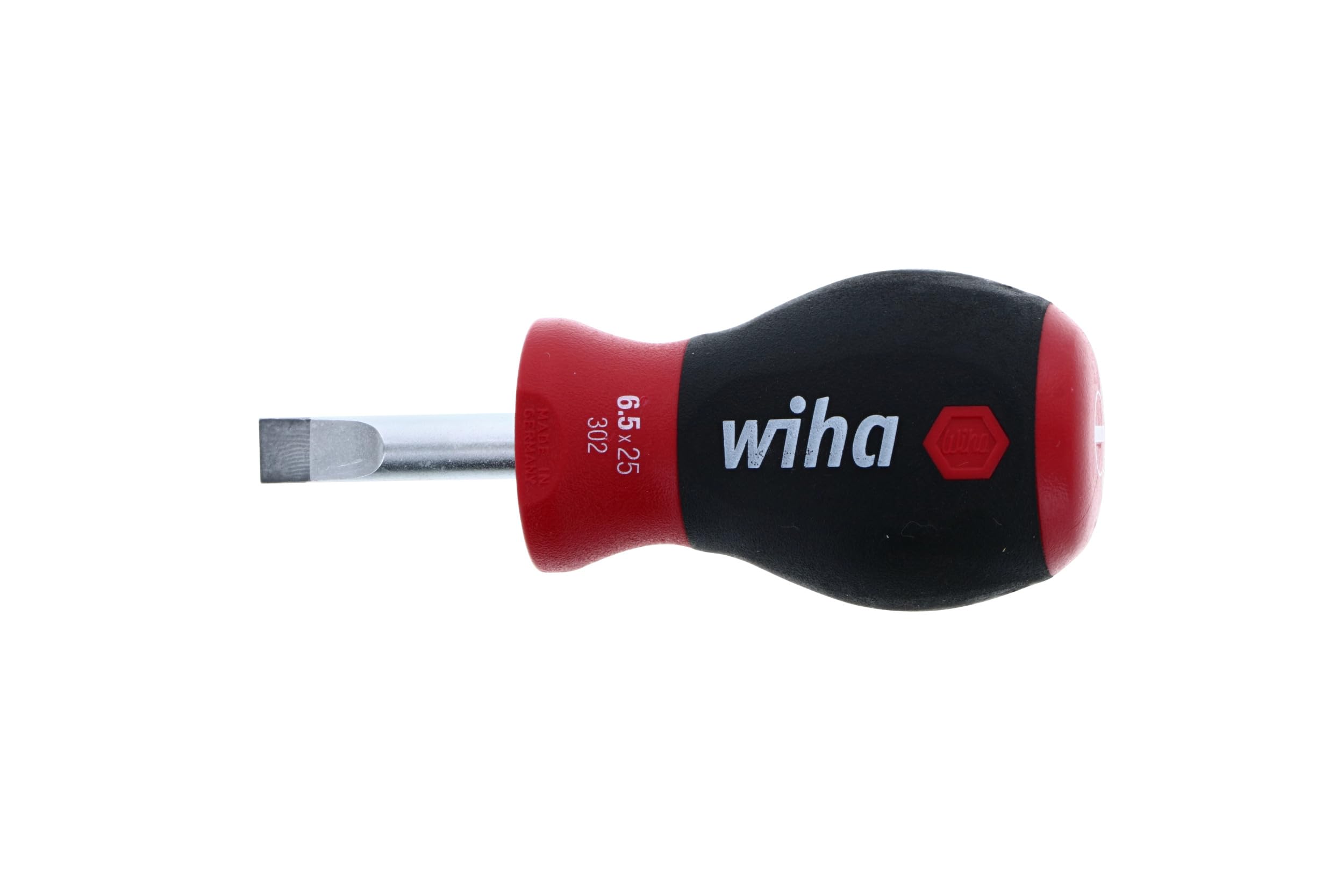 Wiha 30265 Stubby Slotted Screwdriver with SoftFinish Handle, 6.5 x 25mm