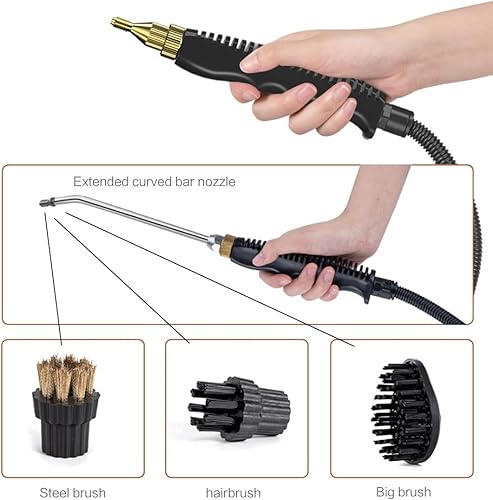 Miniatura 2 de Máquina limpiadora de vapor de mano presurizada de alta temperatura de 2500 W con cabezales de cepillo y guantes, para muebles de cocina, baño,