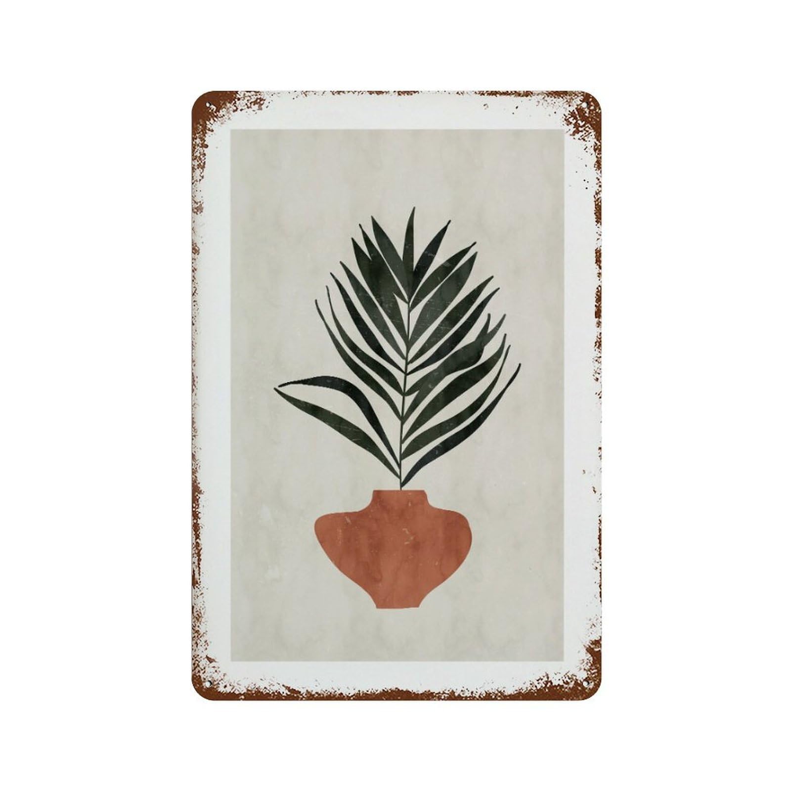 xiaoxiaoshen Palm Leaf Terracotta Vase, Eh Tone Wall Decor Art Metal Tin Poster Modern Home Decor Art Home Bar Shop Decorations Vintage Sign 30x20cm
