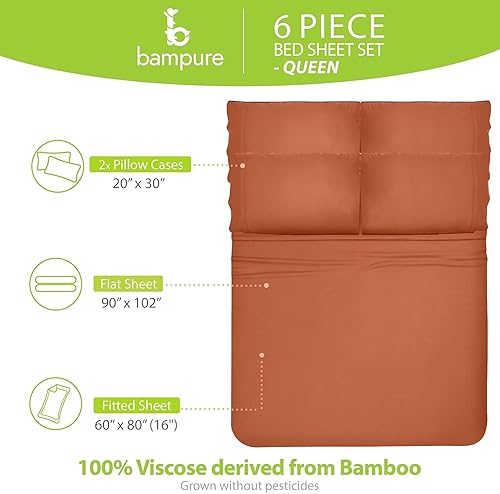 Vista 152 de BAMPURE - Juego de sábanas de 100 % viscosa de bambú, refrescantes, suaves, bolsillo profundo de hasta 16 pulgadas, 1 sábana encimera, 1 sábana Gris