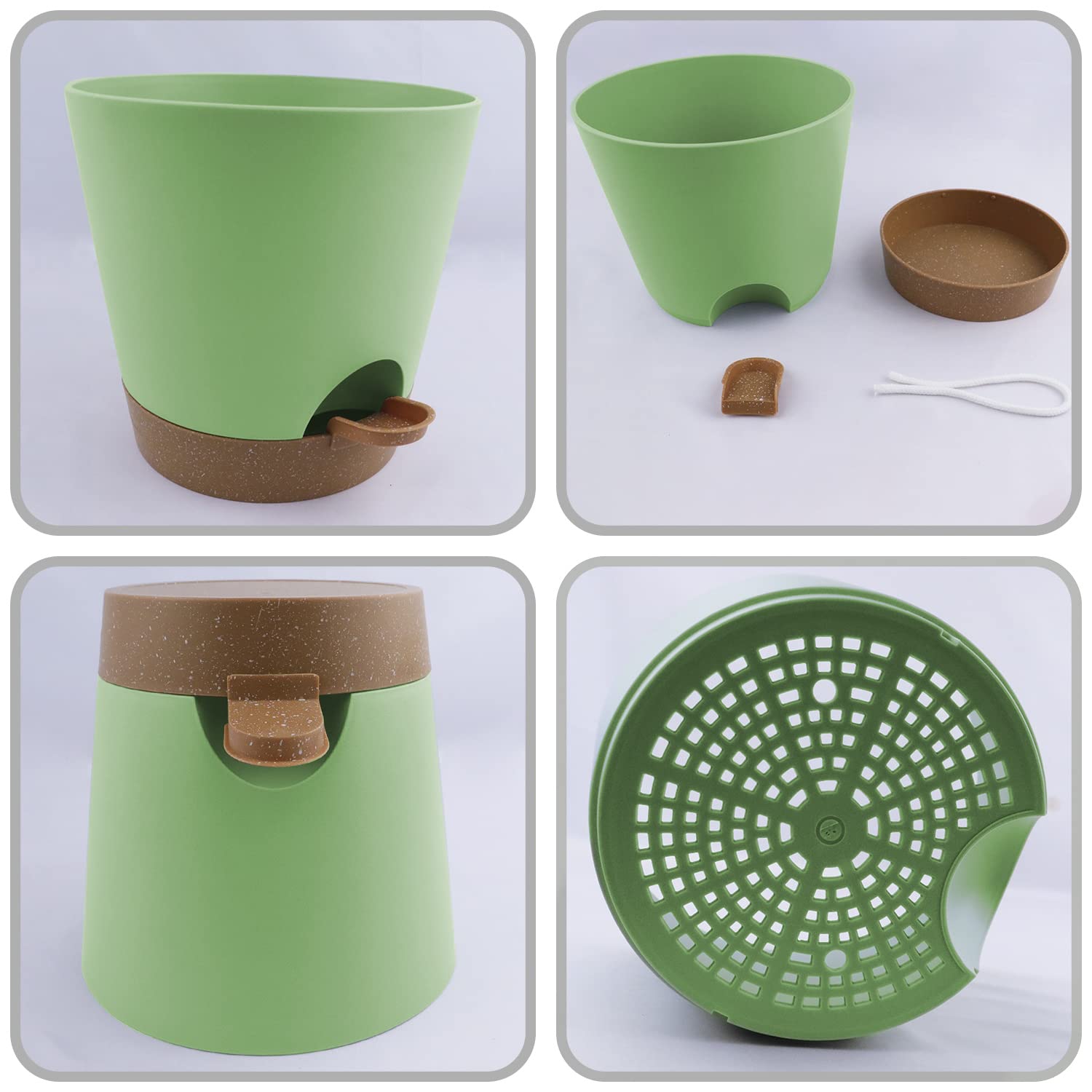Vaso in plastica con sistema di irrigazione, set di 6 fioriere autoinnaffianti con sottovaso, vaso rotondo per piante grasse, cactus succulente, per interni e balconi (20,3 cm, verde)