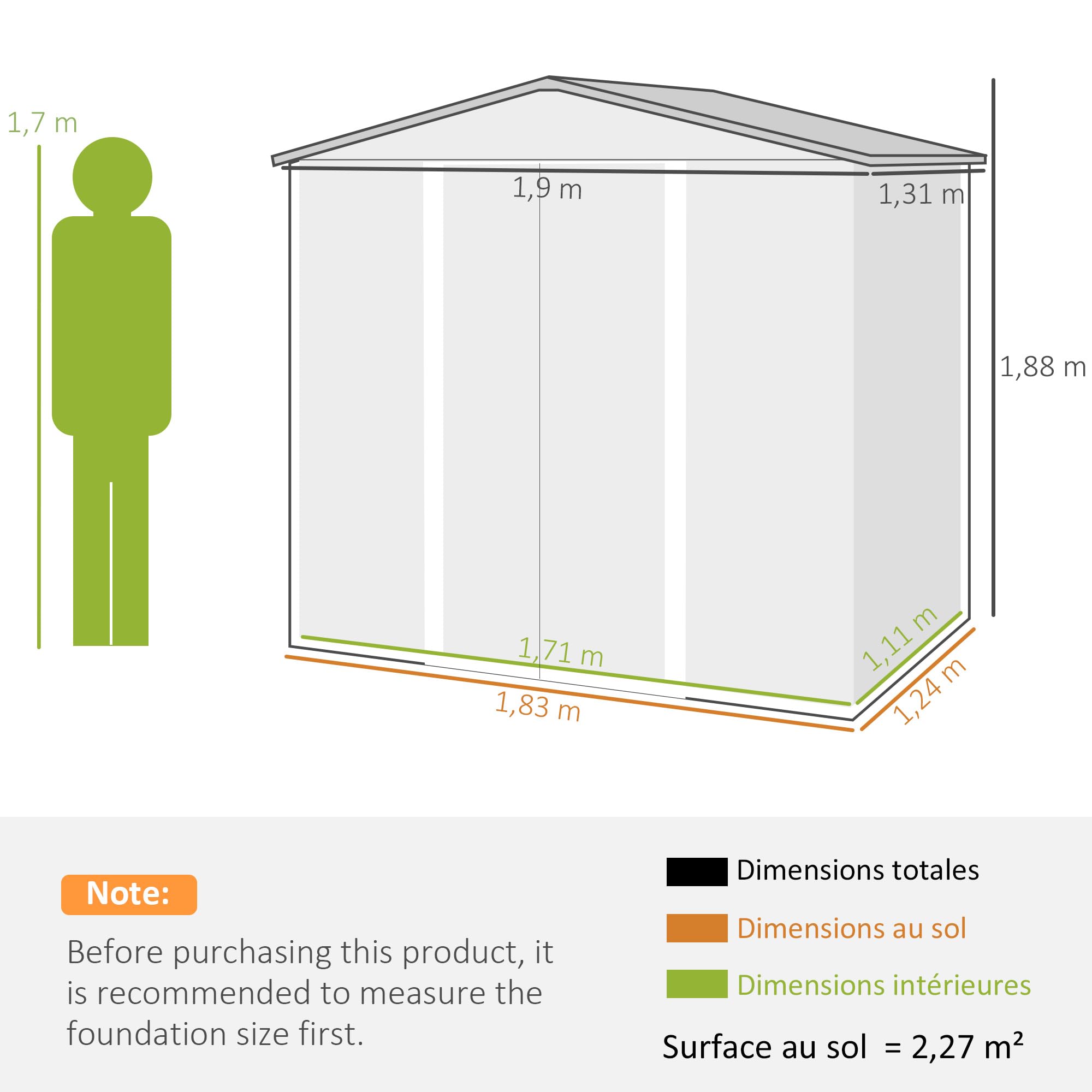 Outsunny Abri de Jardin en Métal 2,27 m² Toiture 2 Pans 190x131x188cm Chêne