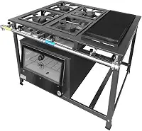 Fogão Industrial 4 Bocas Simples a Gás Alta Pressão MR Fogões com Chapa e Forno P7