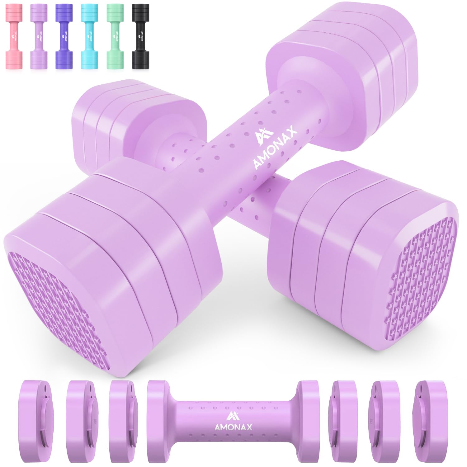 Amonax Manubri Regolabili Donna, Coppia, 1-2,3 kg / 1-5 kg, 4 in 1/5 in 1 | Pesi per Donna, Set di Manubri Compatto, Attrezzatura da Palestra per Fitness, Allenamento di Forza e Casa