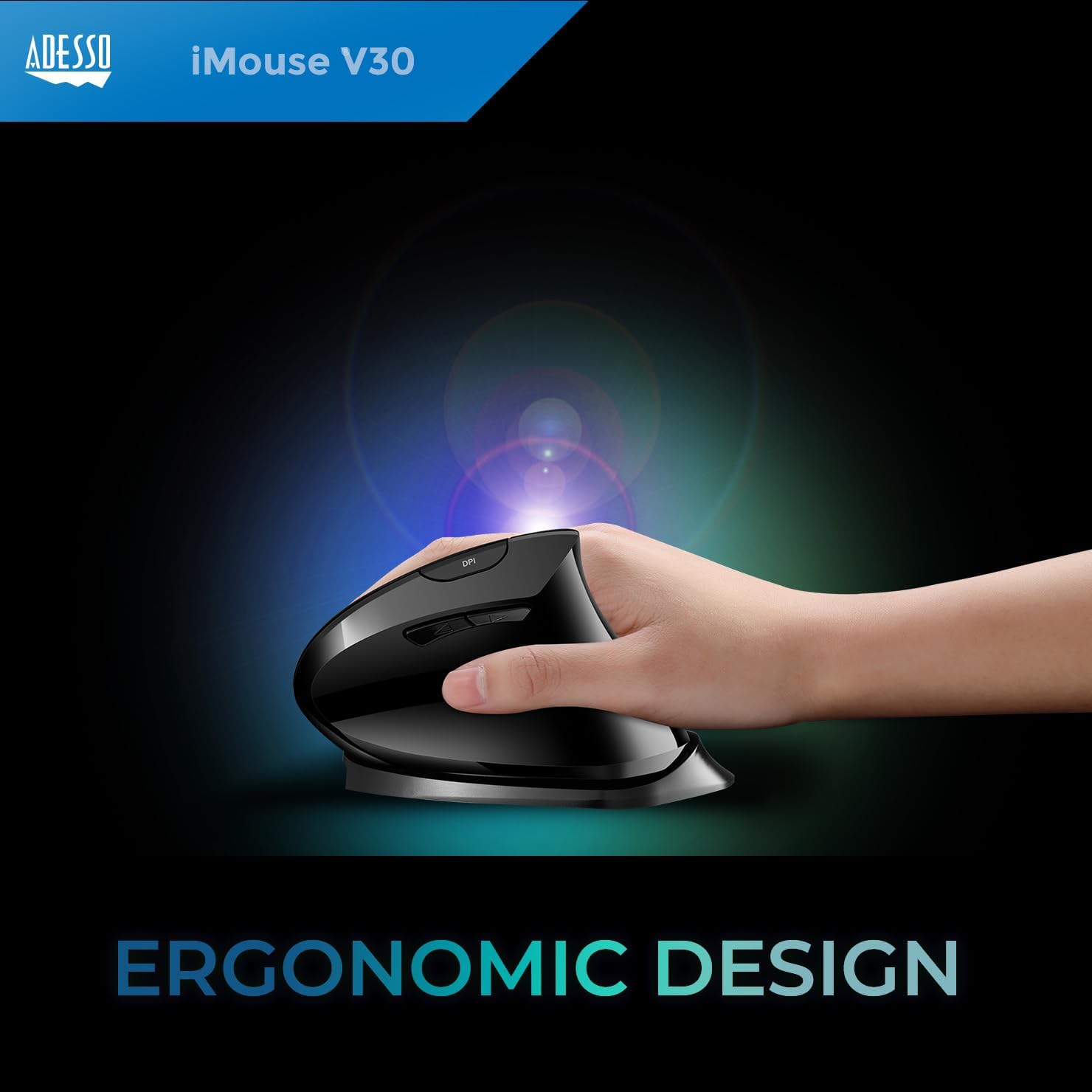 ADESSO iMouse V30 Wireless Adjustable Vertical Ergonomic Mouse with Customizable Angles and DPI Switch - Advanced Optical Sensor Technology, Reduces Wrist Strain, 2.4GHz USB Receiver, TAA-Compliant