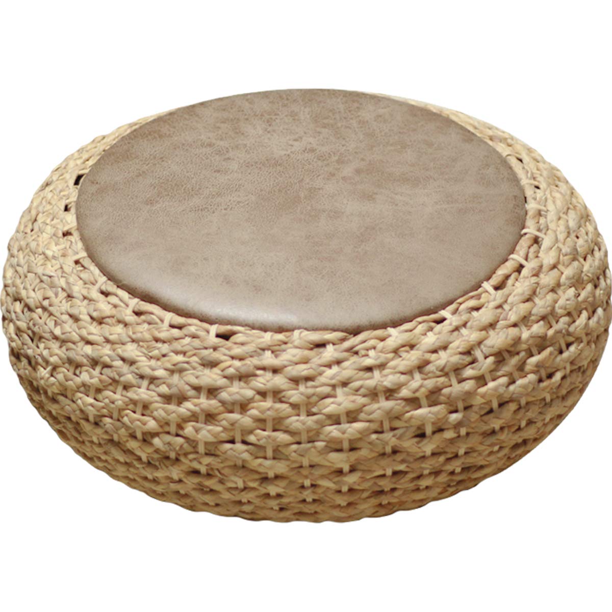 Kelendle Round Straw Knitted Pouf Foot Stool Leather Roof Steel Frame Stuffed Futon for The Living Room Bedroom and Kids Room, 19.7