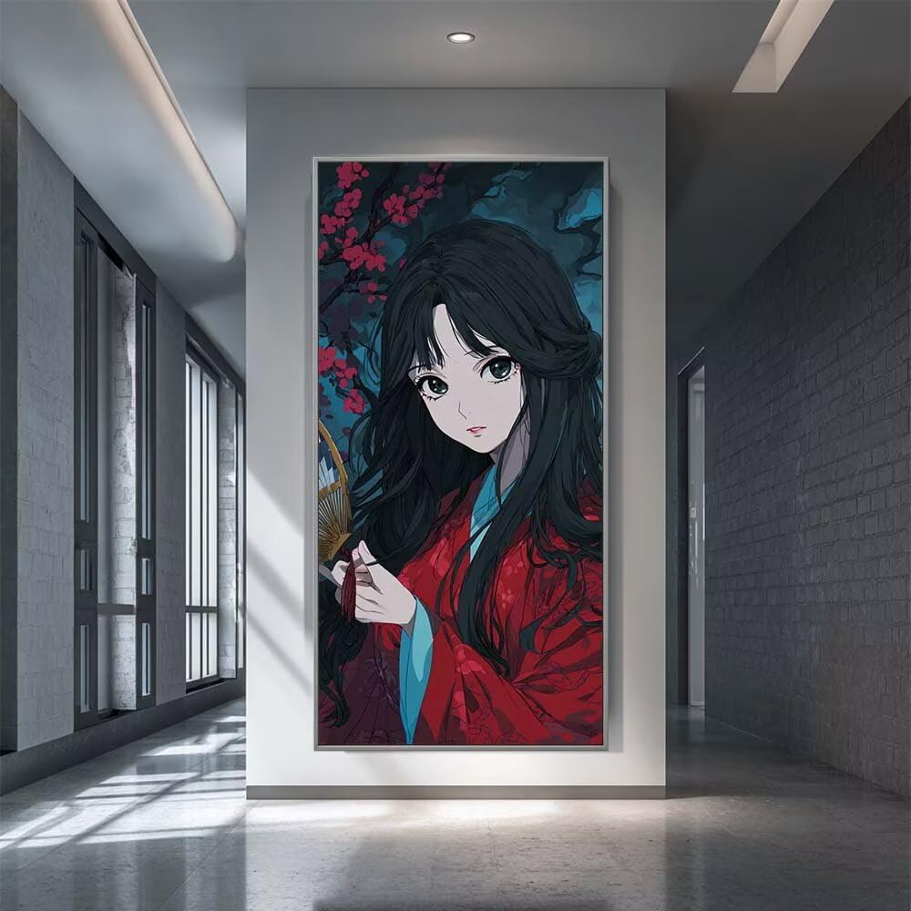 Diamentowe malowanie dla dorosłych wiertło kwadratowe 5D diamentowe malowanie anime duży rozmiar 80 x 160 cm, DIY japońska kobieta diamentowe malowanie pełny zestaw, zestawy do haftu diamentowego