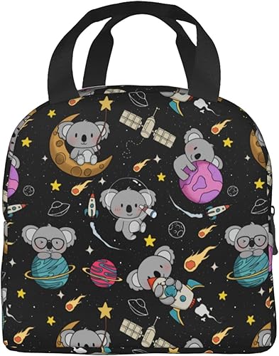 Miniatura 6 de Odfovowo Linda lonchera de koalas espacial, lonchera portátil aislada para mujeres y hombres, bolsa de mano con bolsillo frontal para trabajo,