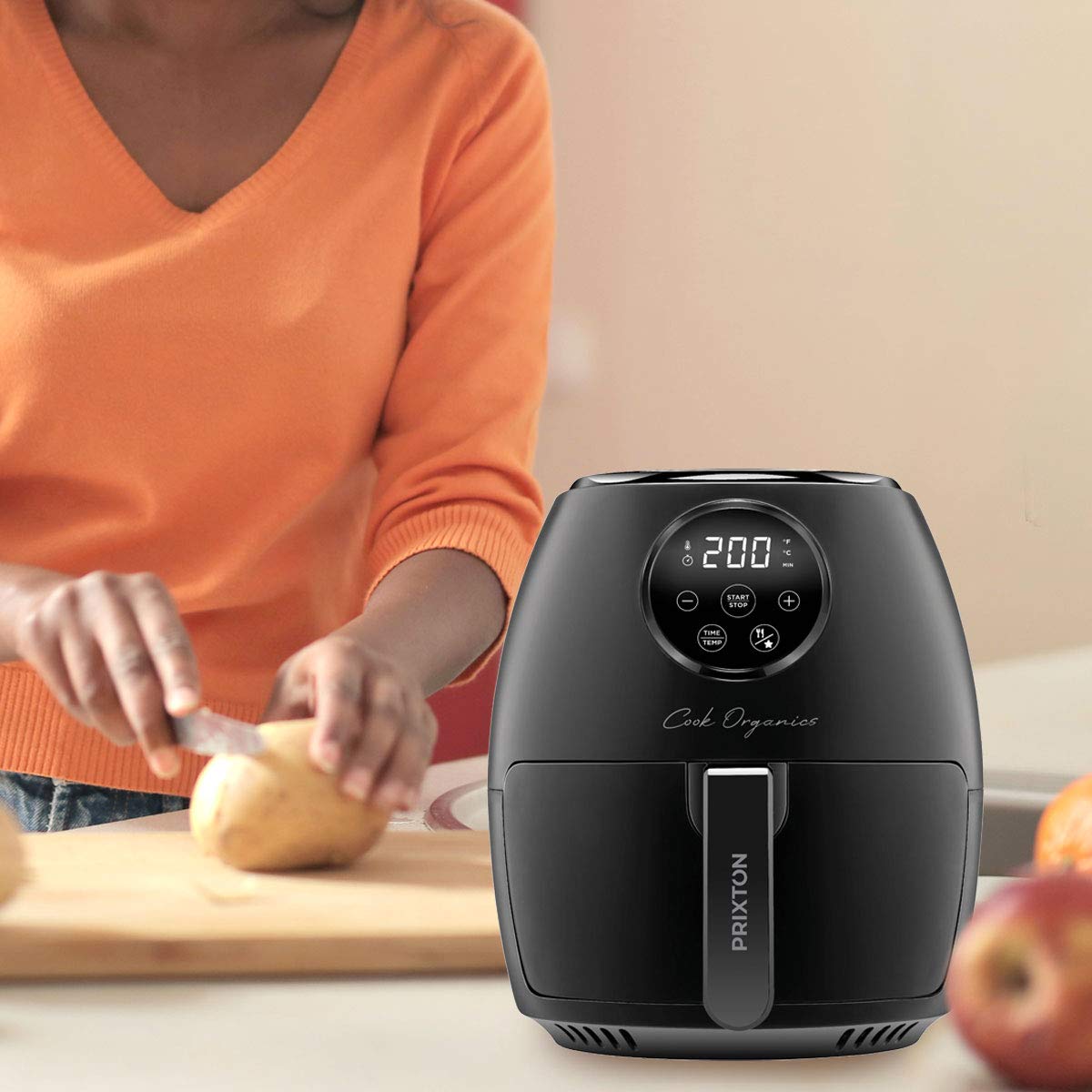 PRIXTON Cook Organics - Freidora sin Aceite de Aire Caliente/Air Fryer Capacidad 3,5 litros Pantalla LED Táctil Potencia 1300 W 10 Programas Predeterminados Tiempo y Temperatura Ajustables