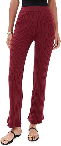LE BOP Women's Ribbed Flare Pants, Oxblood, M