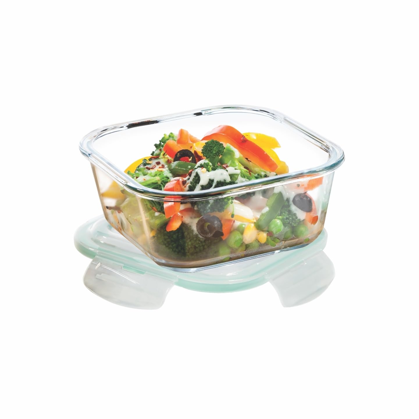 SignoraWare Lock N Store Borosilicate Glass Square Container | Trendy and stylish | Heat Resistant | Air Tight & Spill Proof | Microwave safe | Best for Storing Leftovers (800 ml | Clear)