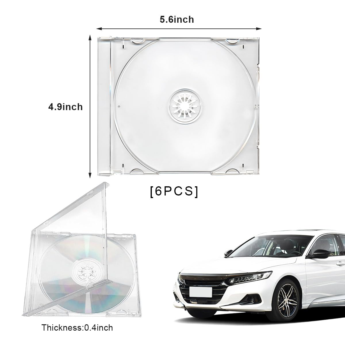 Standardowe pojedyncze przezroczyste etui na płyty CD, 10 mm, smukłe pudełko do przechowywania płyt CD z zamontowaną czarną tacą, trwała plastikowa osłona CD DVD do wymiany, akcesoria