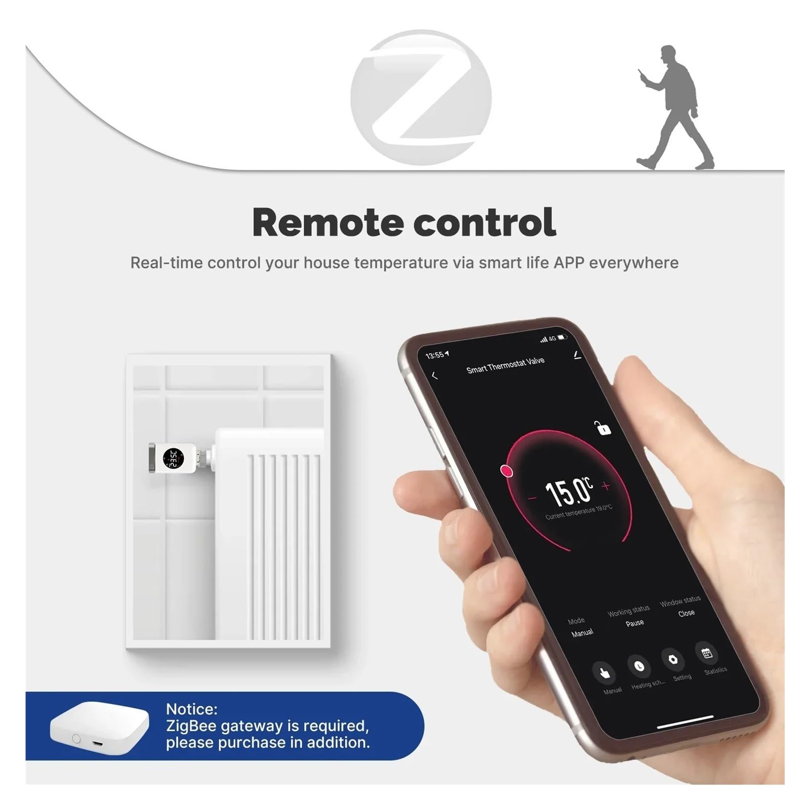 Intelligenter ZigBee-WLAN-Heizkörperstellantrieb (TRV) – Programmierbares Thermostatventil App-Fernsteuerung Der Temperatur Automatische Regelung