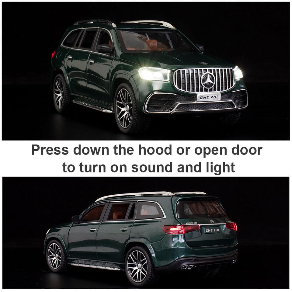Image of 1 /24 Benz GLS63 AMG Model Car,Zinc Alloy Diecast Toy Car Pull Back with Light and Sound Toy Vehicle Door Can Be Opened (Green)