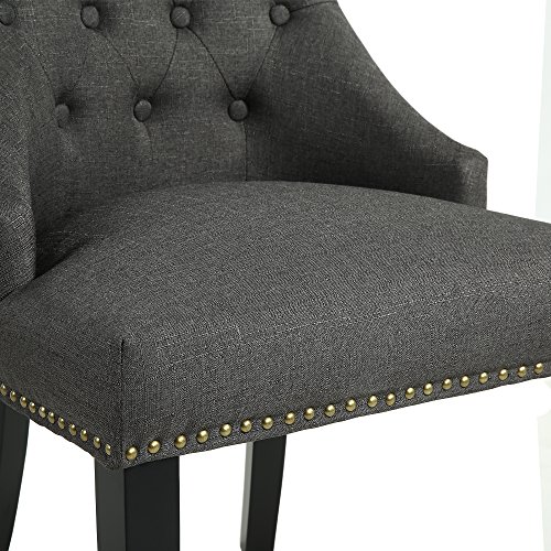 Lssbought Set Of 2 Fabric Dining Chairs Leisure Padded Chairs With Black Solid Wooden Legs,Nailed Trim,Charcoal #TOP6