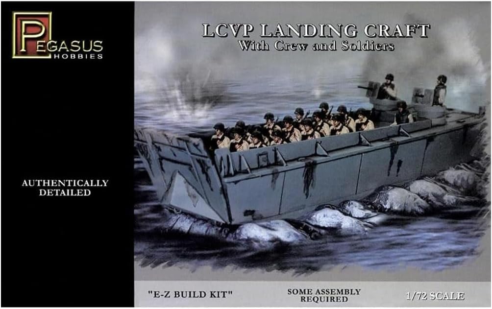 Pegasus PG7650, 1/72 LCVP landing boat with figurines and base plate, plastic model building kit
