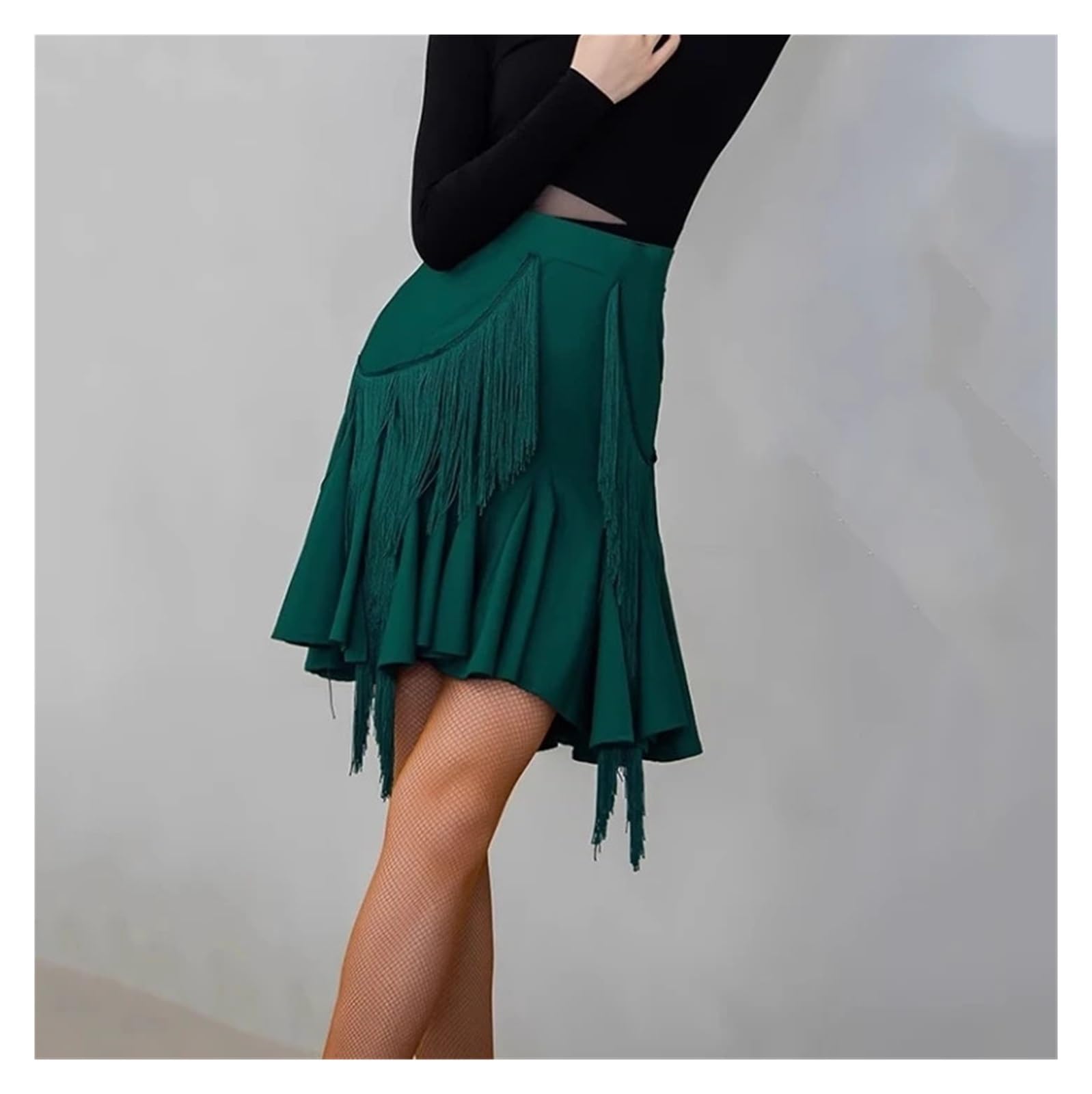 Abbigliamento di Tango Latino, Abito da Ballo Latino con Frange Asimmetriche for Le Donne Pratica for Adulti Verde Scuro S