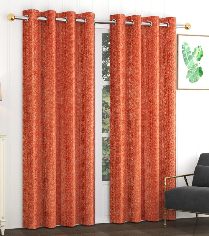 Exporthub Set of 2 Piece Heavy Quality Polyester Texture Design Orange Color Eyelet Door Curtains-Door-7 Feet Long (Ehspr903_74), Washable, Eyelet, Grommet Opaque Curtains-picture-18