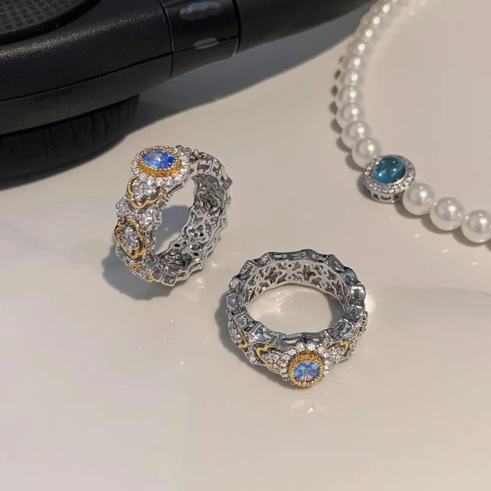 Ring Ringe Damen Bijouterie Herren Französischer Vintage Saphir Zirkon Ring Für Damenmode Nischenparty High-End Exquisiter Glänzender Zeigefingerring