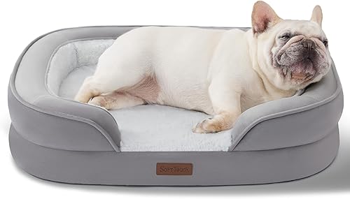 Miniatura 10 de Soft Touch - Cama ortopédica para perros grandes con parte superior de pelo sintético, sofá para mascotas impermeable con funda extraíble y lavable