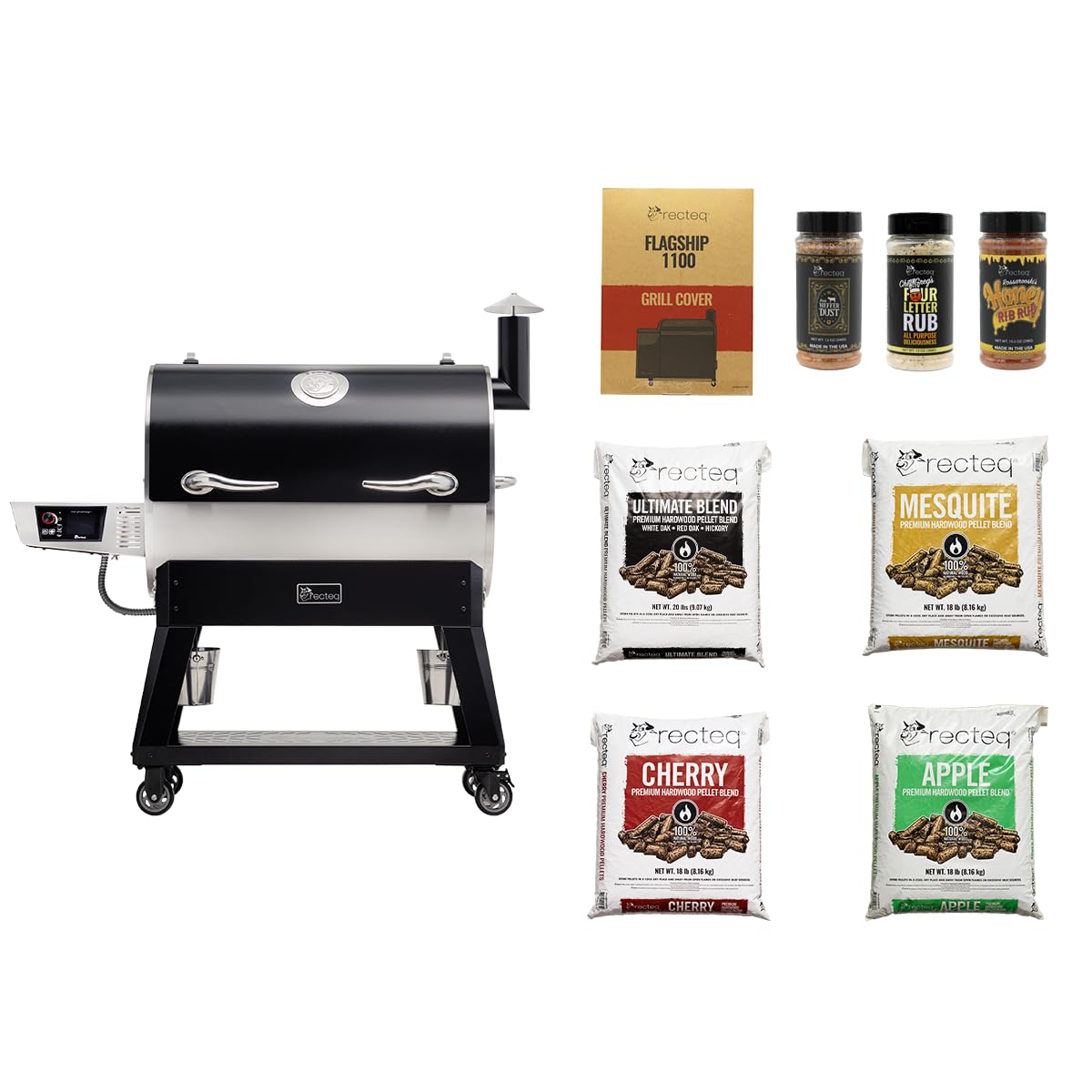 recteq Pellet Grill Smoker - Flagship 1600, Wood Pellet Smoker, BBQ, Wi-Fi Smart Grill, 1600 Sq. In. Cook Space, 40 lbs Hopper, Grilling Basics Bundle