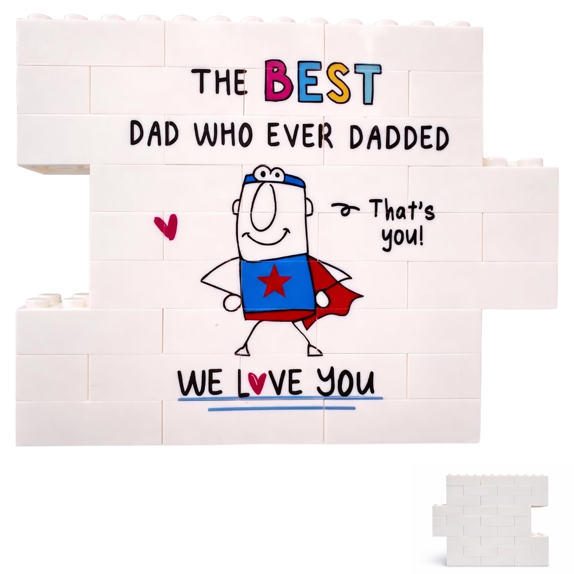 Funny Building Blocks Puzzle Plaque for Dad Birthday Gifts - Creative Interactive Desk Decoration from Daughter Son - Unique Father's Day Keepsake & Stocking Filler Present for Men