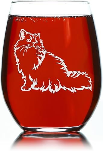 Miniatura 4 de C M Copa de vino sin tallo de gato con temática persa 17 oz Regalo para los amantes de los gatos (estilo P1)