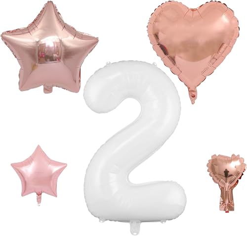 Aurapal 32 Inch White Number Balloon Set with Gold Stars (Number 3) | Party Decoration, Includes Gold Stars, Large 32 Inch Size, Number Balloons, White Colour