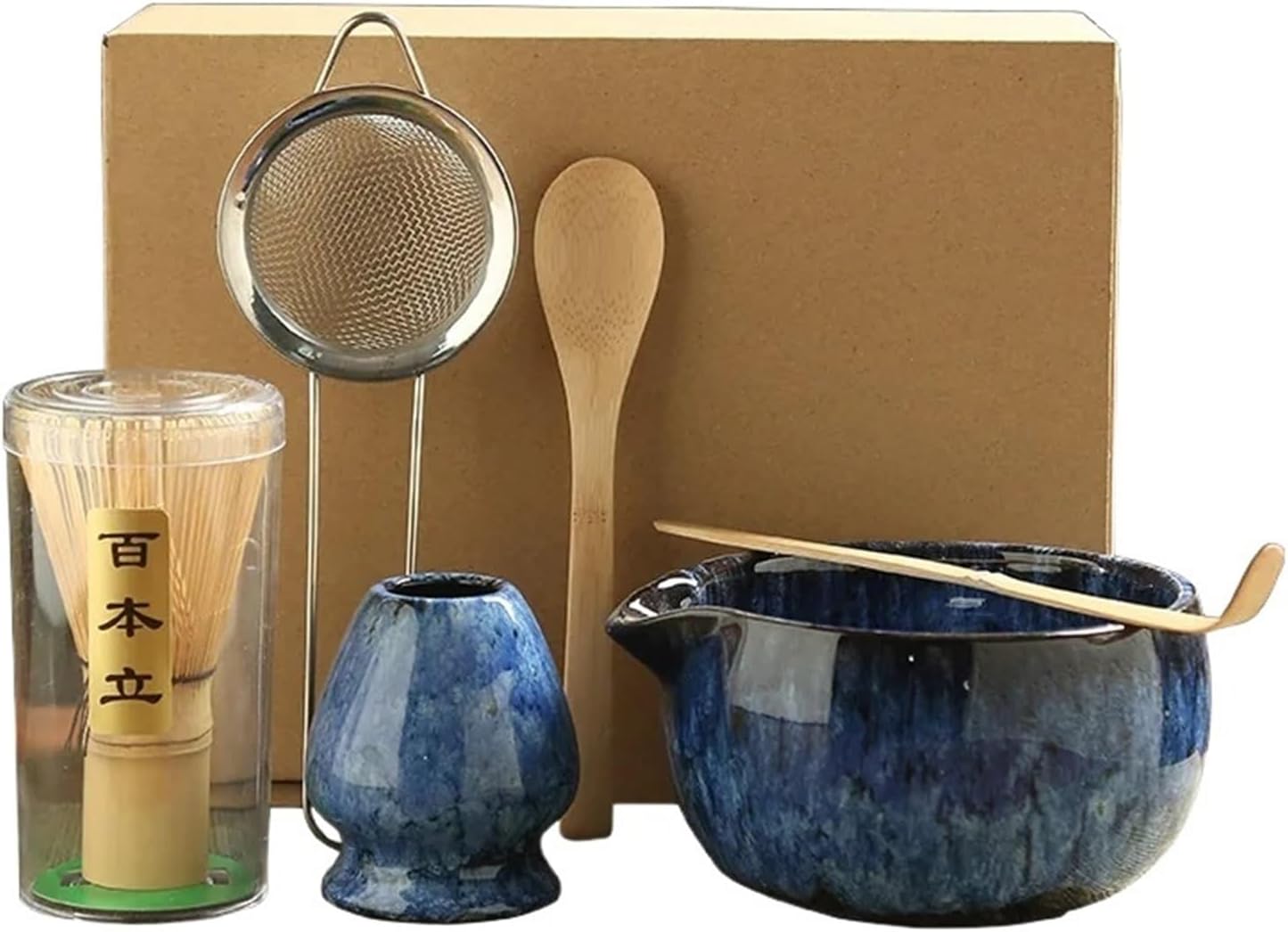 4PCS/6PCS Ceramic Matcha Teaset Safe Bamboo Brush Teaspoon Holder(05 4PCS Kraft Box)